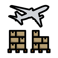 Image showing Boxes On Pallet Under Airplane