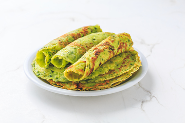 Image showing Delicious homemade ramson pancakes or crepes