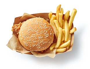 Image showing fresh tasty burger and french fries