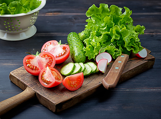 Image showing various fresh sliced vegetables