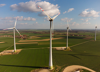 Image showing Wind turbines aerial view