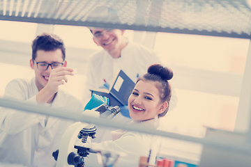 Image showing Group of young medical students doing research