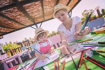 Image showing mom and little daughter drawing a colorful pictures