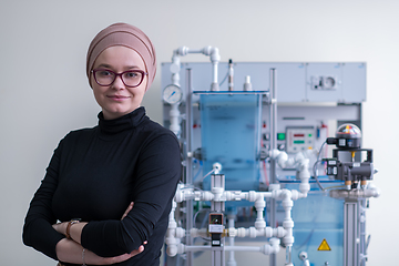 Image showing portrait of muslim female student in the electronic classroom