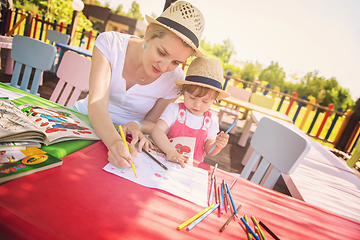 Image showing mom and little daughter drawing a colorful pictures