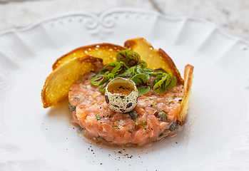 Image showing plate of salmon tartare