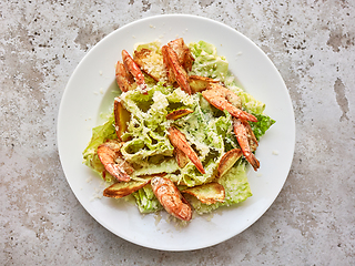 Image showing portion of cesar salad with grilled prawns