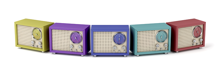 Image showing Group of multicolor radios with retro design