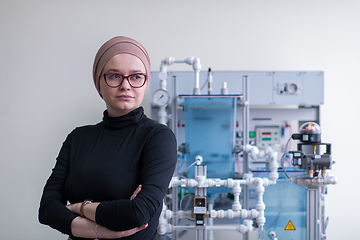 Image showing portrait of muslim female student in the electronic classroom