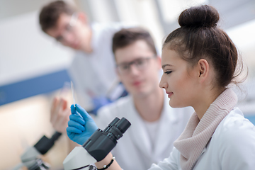 Image showing Group of young medical students doing research