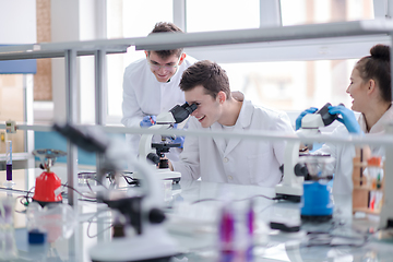 Image showing Group of young medical students doing research