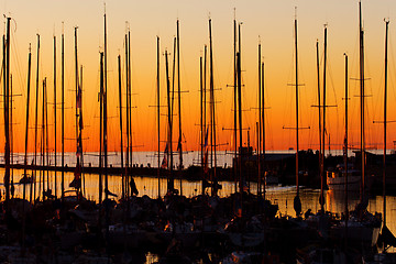 Image showing yachts at sunset