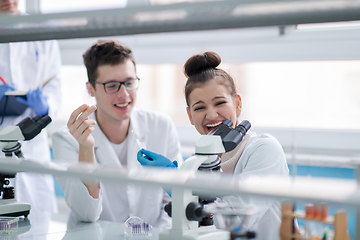 Image showing Group of young medical students doing research