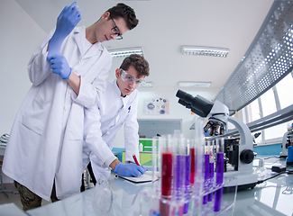 Image showing Group of young medical students doing research