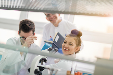 Image showing Group of young medical students doing research