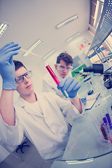 Image showing Group of young medical students doing research