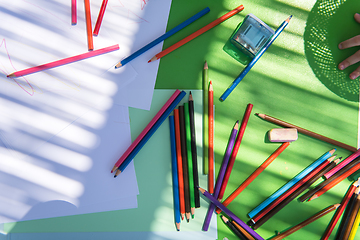 Image showing top view of pencil crayons colorful drawing set