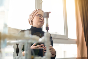 Image showing portrait of muslim female student in the electronic classroom