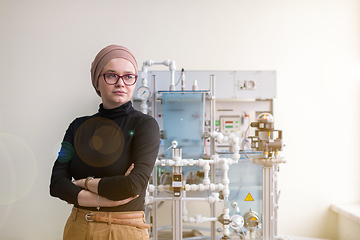 Image showing portrait of muslim female student in the electronic classroom