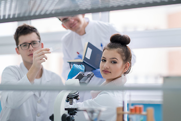 Image showing Group of young medical students doing research