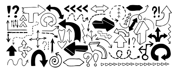 Image showing Doodle arrows, exclamation signs and question marks