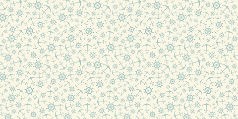 Image showing Nautical seamless pattern with ship wheels and anchors