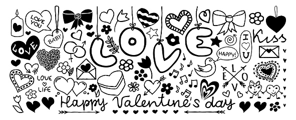 Image showing Doodle banner with hearts isolated on white background