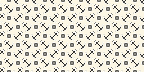 Image showing Nautical seamless pattern with ship wheels and anchors