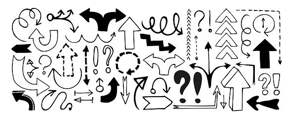 Image showing Doodle arrows, exclamation signs and question marks