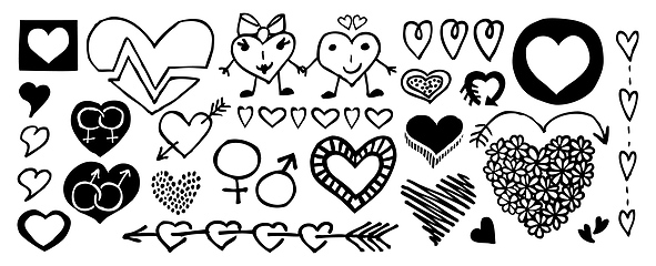 Image showing Doodle banner with hearts isolated on white background