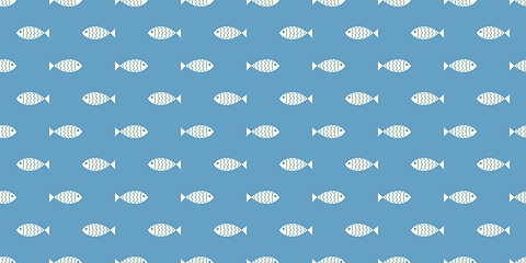 Image showing Nautical seamless pattern with swimming cartoon fish