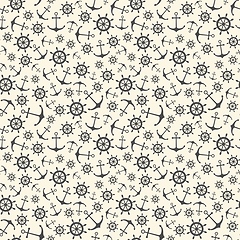 Image showing Nautical seamless pattern with ship wheels and anchors