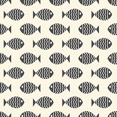 Image showing Nautical seamless pattern with swimming cartoon fish