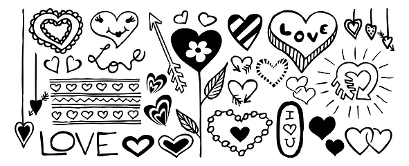 Image showing Doodle banner with hearts isolated on white background