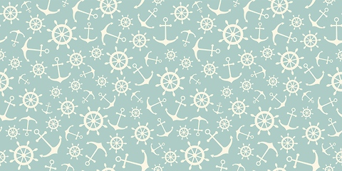 Image showing Nautical seamless pattern with ship wheels and anchors