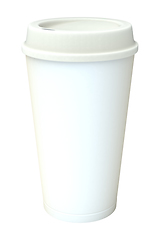 Image showing Blank white takeaway coffee cup with silicone cover isolated on white background