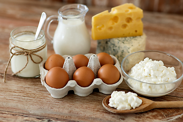 Image showing cottage cheese, milk, yogurt and chicken eggs