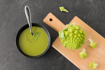 Image showing close up of romanesco broccoli cream soup in bowl