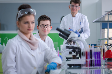 Image showing Group of young medical students doing research