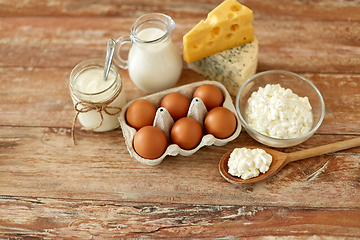 Image showing cottage cheese, milk, yogurt and chicken eggs