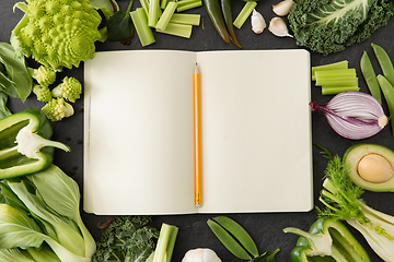 Image showing green vegetables and diary with empty pages