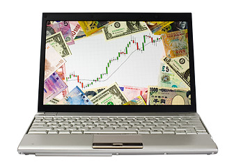 Image showing Laptop showing bull market chart