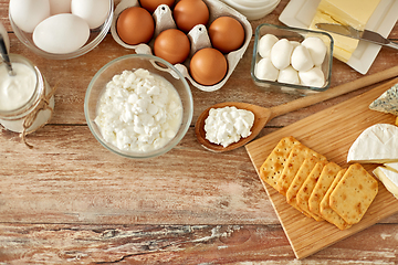 Image showing cottage cheese, crackers, eggs, yogurt and butter