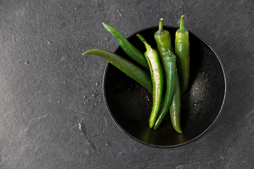 Image showing close up of green chili peppers in bowl