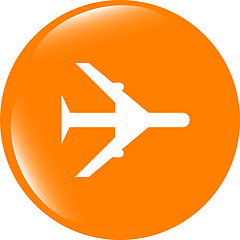 Image showing plane, travel web icon design element . Trendy flat style sign isolated on white background