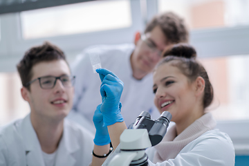 Image showing Group of young medical students doing research