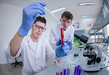 Image showing Group of young medical students doing research