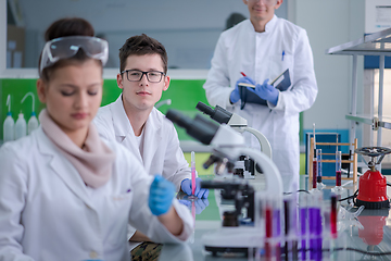 Image showing Group of young medical students doing research