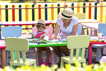 Image showing mom and little daughter drawing a colorful pictures