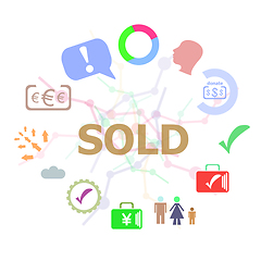 Image showing Text Sold. Business concept . Set of line icons and word typography on background